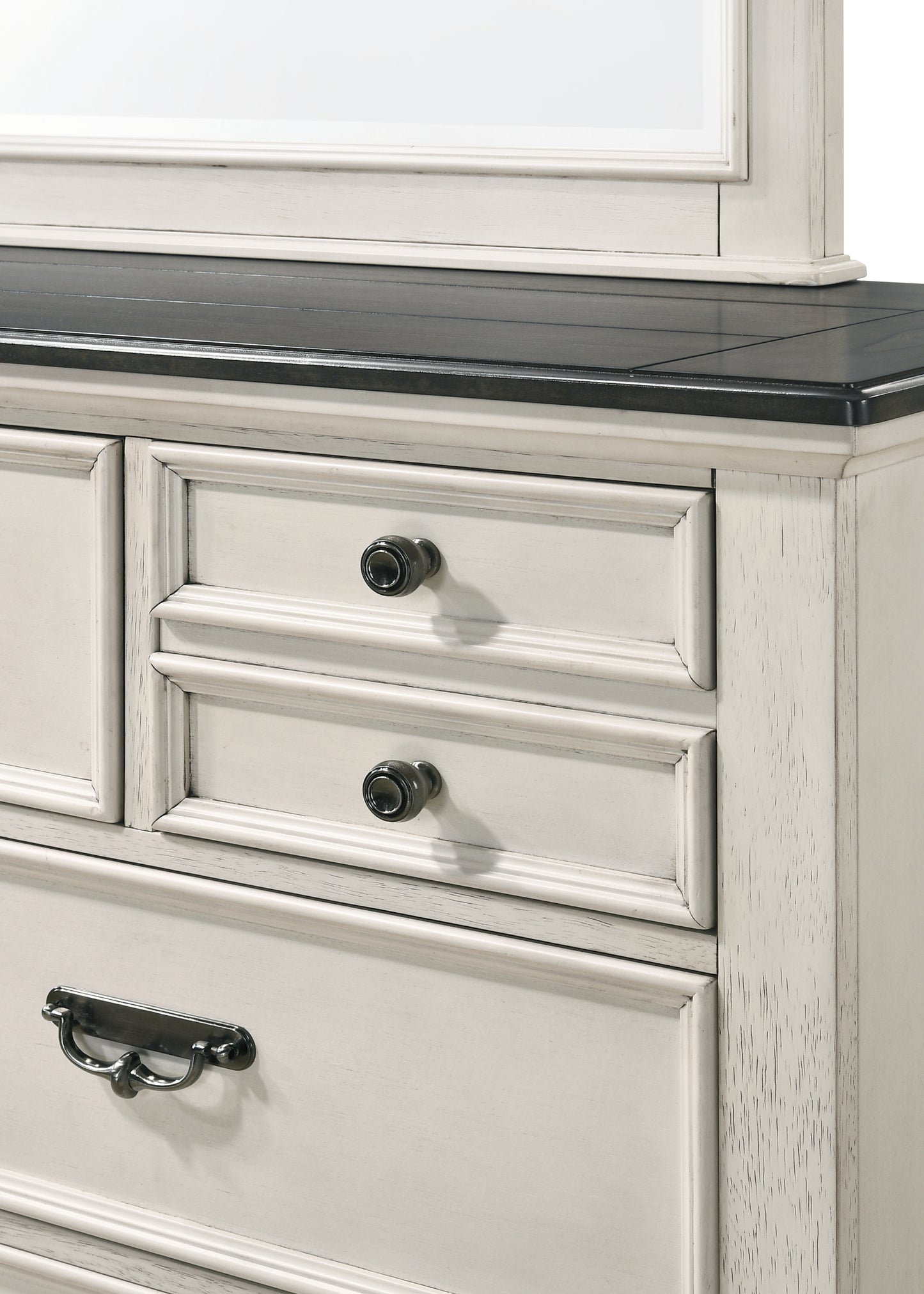 Beautiful Farmhouse Two-Tone Finish 1Pc Dresser Storage Drawers Bedroom Furniture Black Nickel Hardware