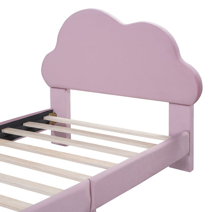 Twin Size Upholstered Cloud-Shape Bed ,Velvet Platform Bed with Headboard,No Box-spring Needed,Pink