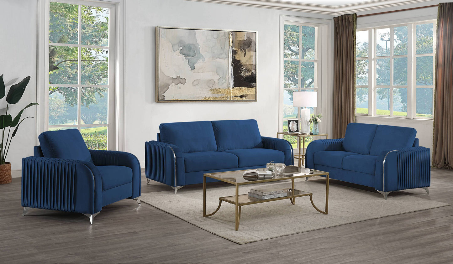 Wenona Blue Velvet 3 Pieces Living Room Set