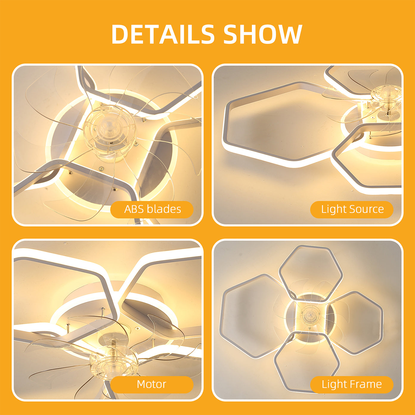 30Inches Ceiling Fan with Lights Remote Control Dimmable LED, 6 Gear Wind Speed Fan Light