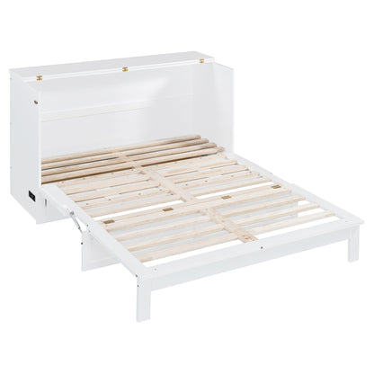 Queen Size Murphy Bed with Large Drawers, White