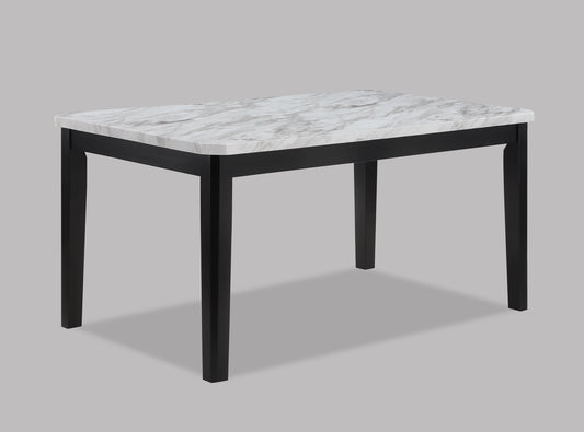 1pc Transitional Dining Rectangular Table Faux White Marble Table Top Black Base Wooden Stone Dining Room Furniture