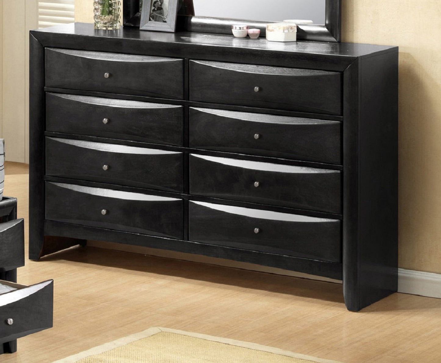 1Pc Contemporary 8 Drawer Dresser Black Finish Solid Wood Wooden Bedroom Furniture