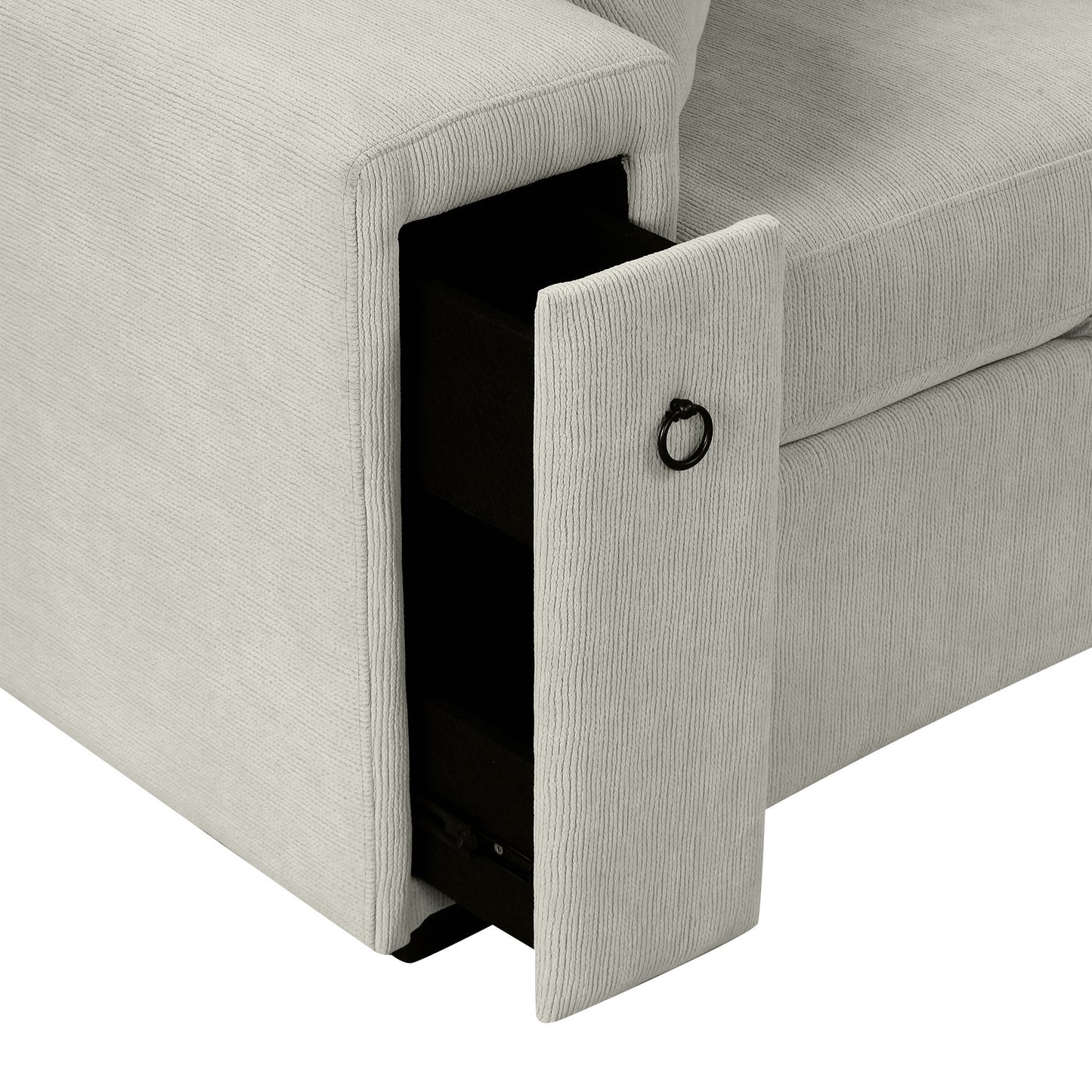 86.6" Sectional Sofa L-shaped Sofa Couch Pull-out Sofa Bed with a Movable Ottoman, Two USB Ports and Two Cup Holders for Living Room, Gray