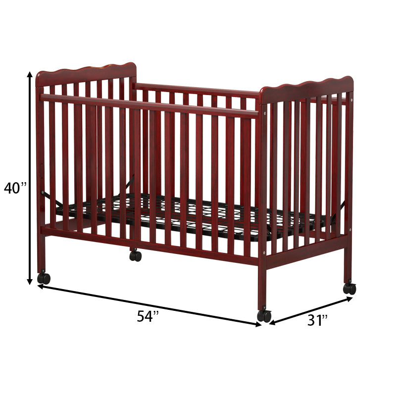 3-In-1 Convertible Crib In Cherry, Made Of Sustainable Pinewood, Non-Toxic Finish, Comes With Locking Wheels, Wooden Nursery Furniture