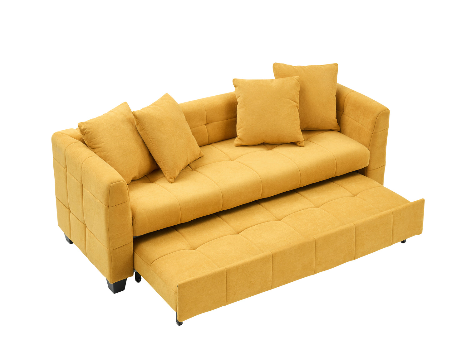 77.9-inch folding dual-purpose three-seater yellow flannel sofa that can be pulled out and turned into a bed, suitable for use in bedrooms and living rooms.