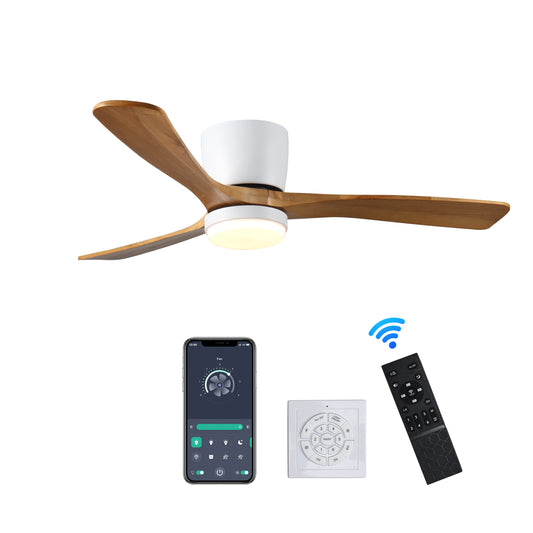 42 inch  Wood Ceiling Fans with Lights and Remote, Modern Flush Mount Low Profile Ceiling Fan with Light, 6 Speed, Reversible DC Motor, for Bedroom/Outdoor/Farmhouse/Patios