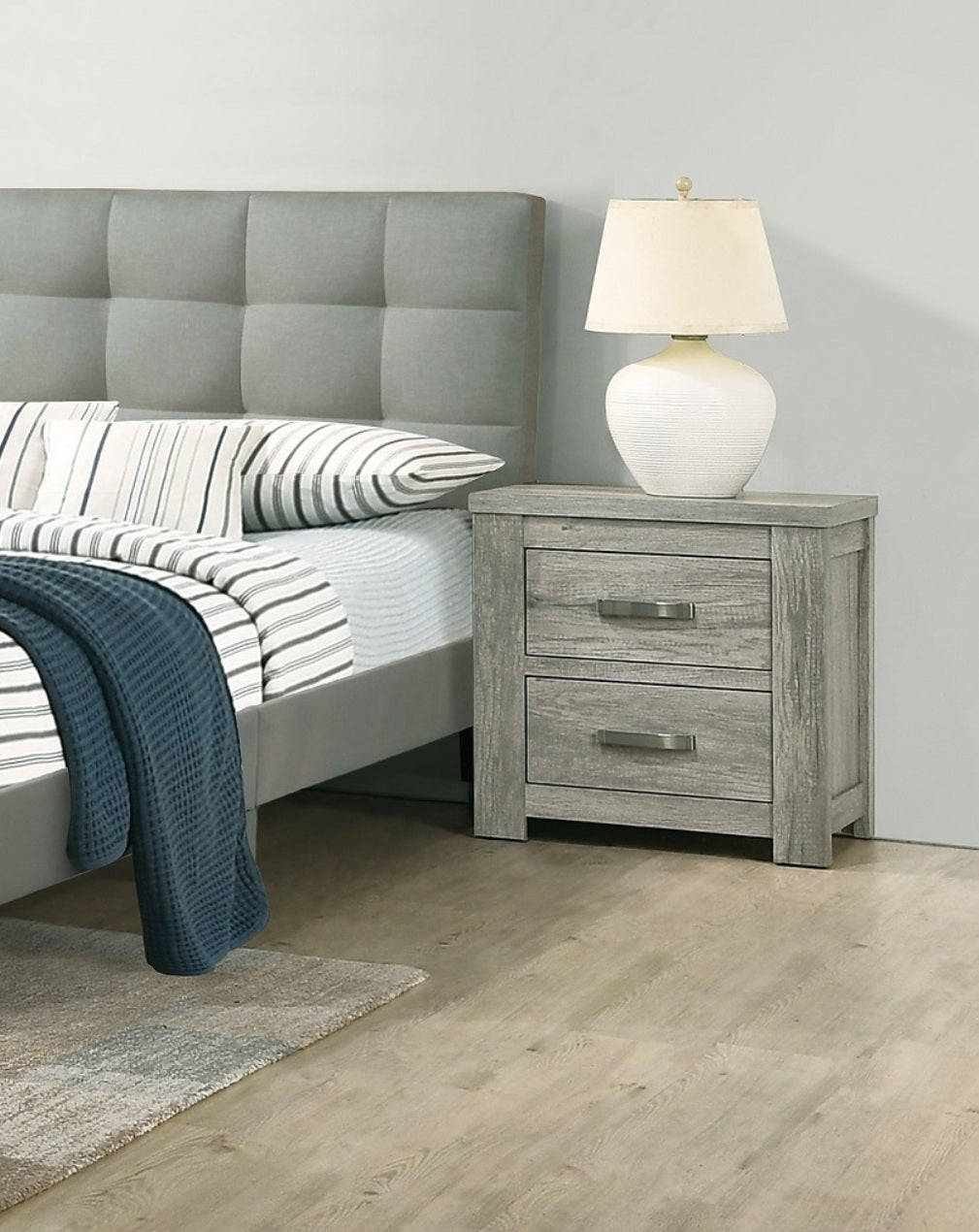 Bedroom Furniture Rustic Light Grey Simple 1pc Nightstand 2-Drawers Bed Side Table Solidwood