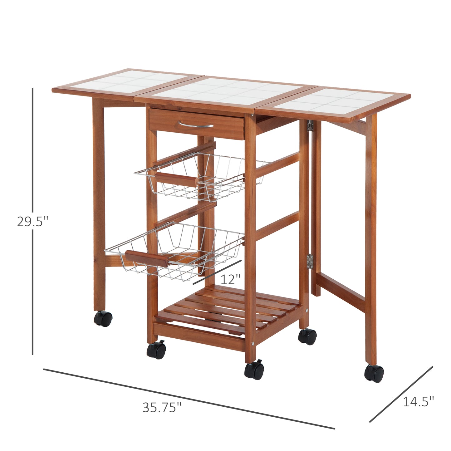 HOMCOM 37" Modern Wooden Kitchen Island with Drop Leaf, Rolling Cart With Basket Storage