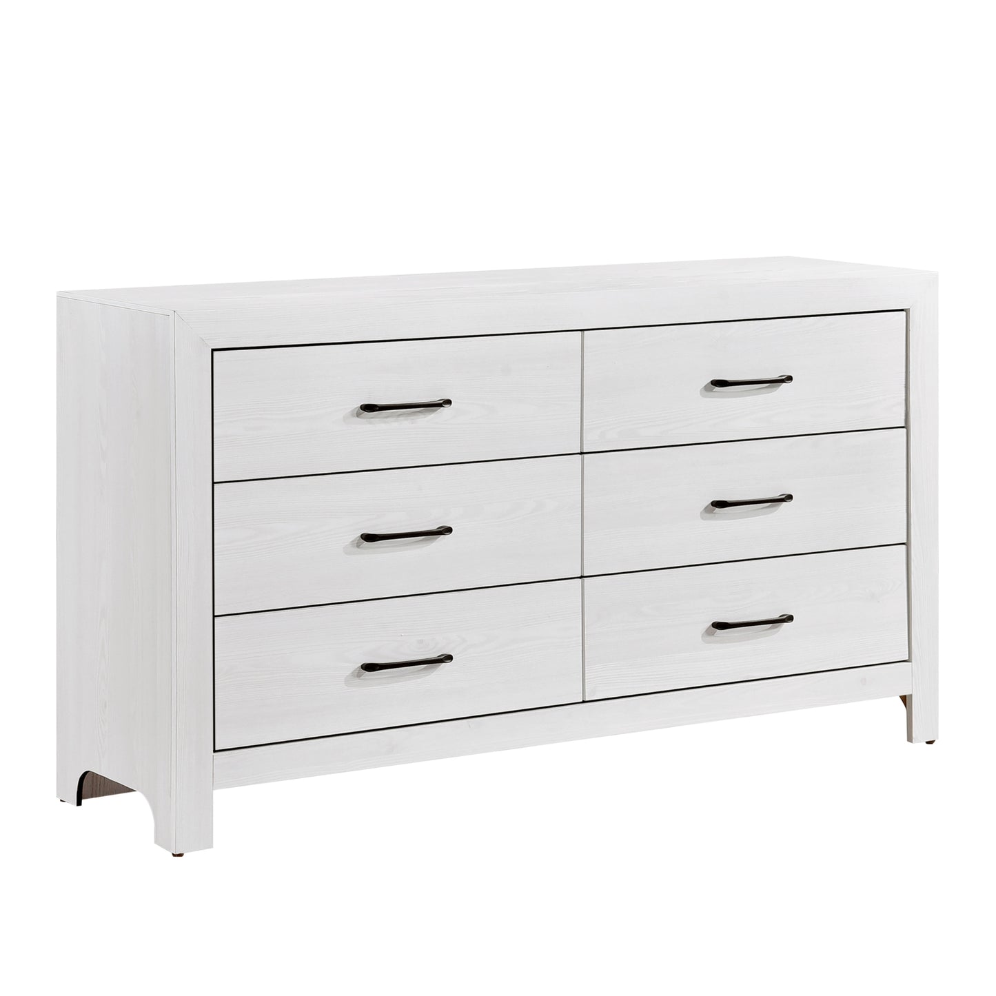Modern White Finish 1pc Dresser of 6x Drawers Black Hardware Wooden Bedroom Furniture