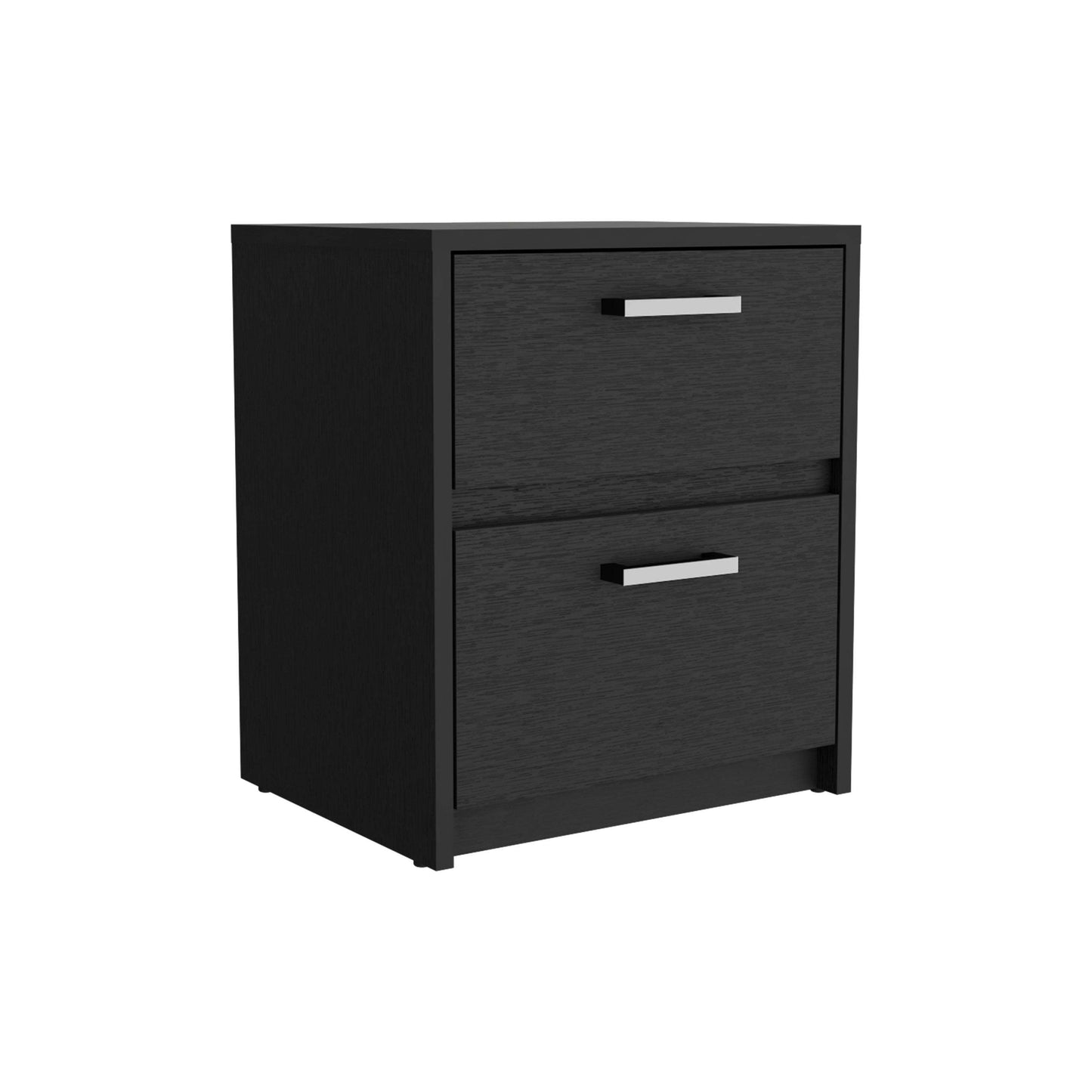 Nightstand 18"H , 2 Drawers with Metal Handles, Black
