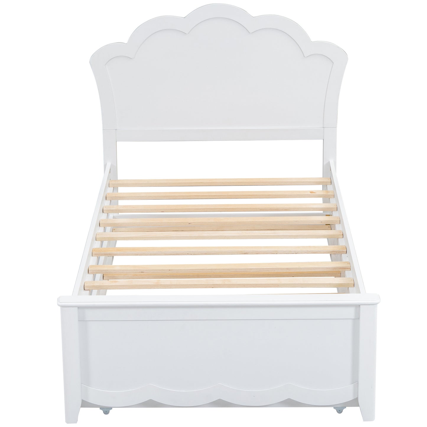 Twin Size Wood Platform Bed with Headboard and Twin Size Trundle, White