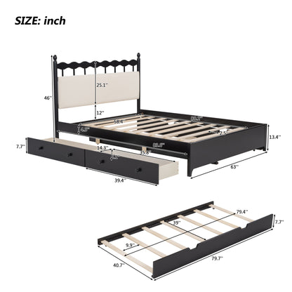 Queen Size Wooden Storage Platform Bed, with 2 Big Drawers, T Size Trundle ,Espresso