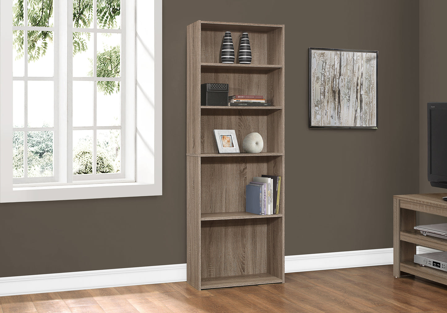 Bookshelf, Bookcase, 6 Tier, 72"h, Office, Bedroom, Brown Laminate, Transitional