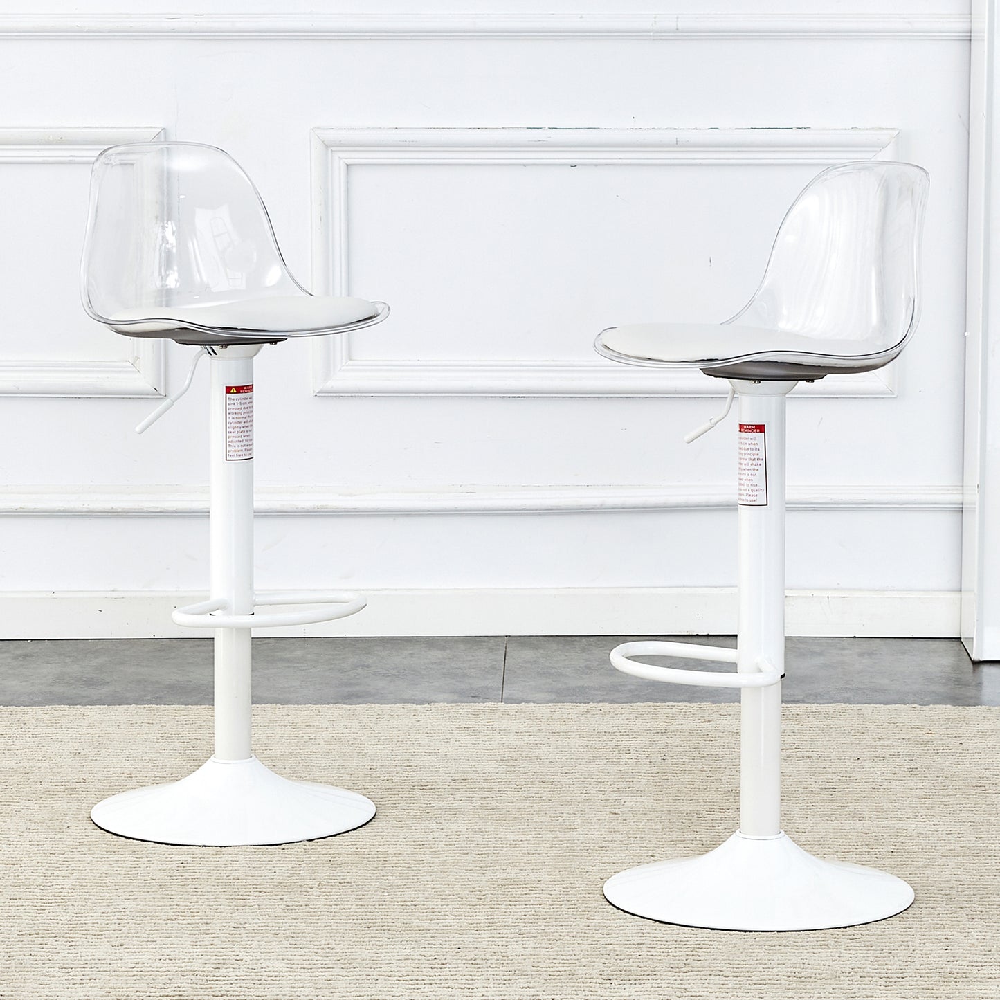 Modern minimalist bar chairs and bar stools. Can rotate 360 ° and adjust lifting. PET backrest and PU seats. Set of 2. Suitable for bars, restaurants, and front desk cashiers.