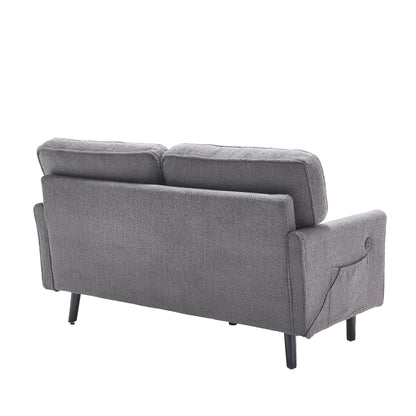 COOLMORE Loveseat Sofa, Mid Century Modern Love Seat, 2 Seater Sofa Couches for Living Room, Small Couch with USB & Removable Pillow Cover, Comfy Couch for Bedroom, Apartment (Gray)