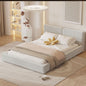 Queen Size Upholstered Platform Bed with Velvet Fabric, Grounded Bed with Solid Frame, Beige