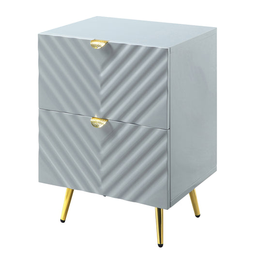 Grey High Gloss 2-drawer Nightstand