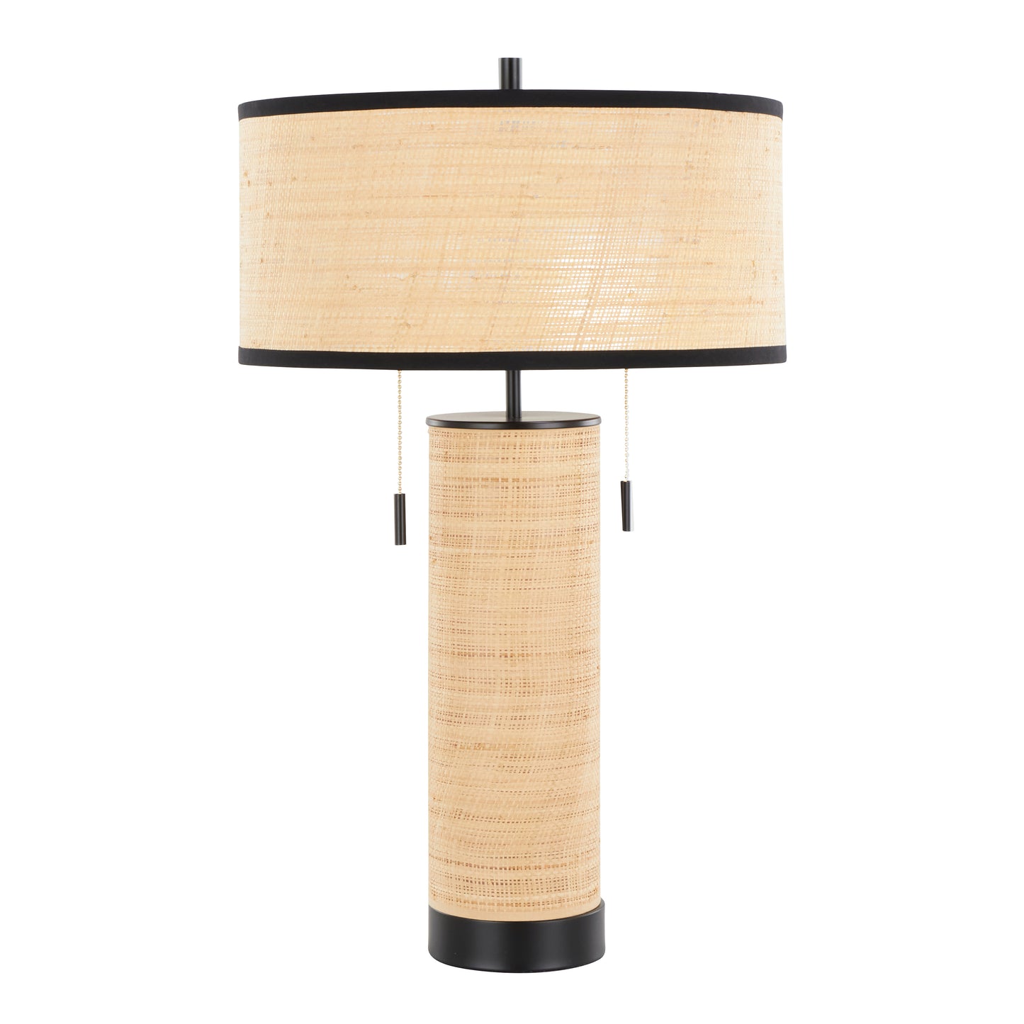 Cylinder Rattan 29" Contemporary Rattan Table Lamp in Black Metal and Natural Rattan from Grandview Gallery by LumiSource