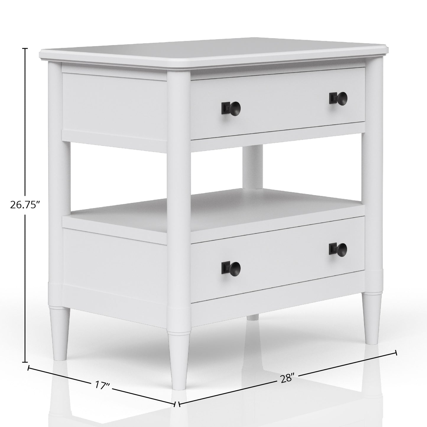 Open Nightstand White Finish With 2 Drawers