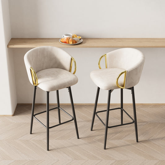 Dining Chairs Set of 2 Modern style 360°Swivel Bar Chairs with simple design, comfortable high stools, and flexible dining chairs suitable for bars, restaurants,Velvet Bar Chair Beige