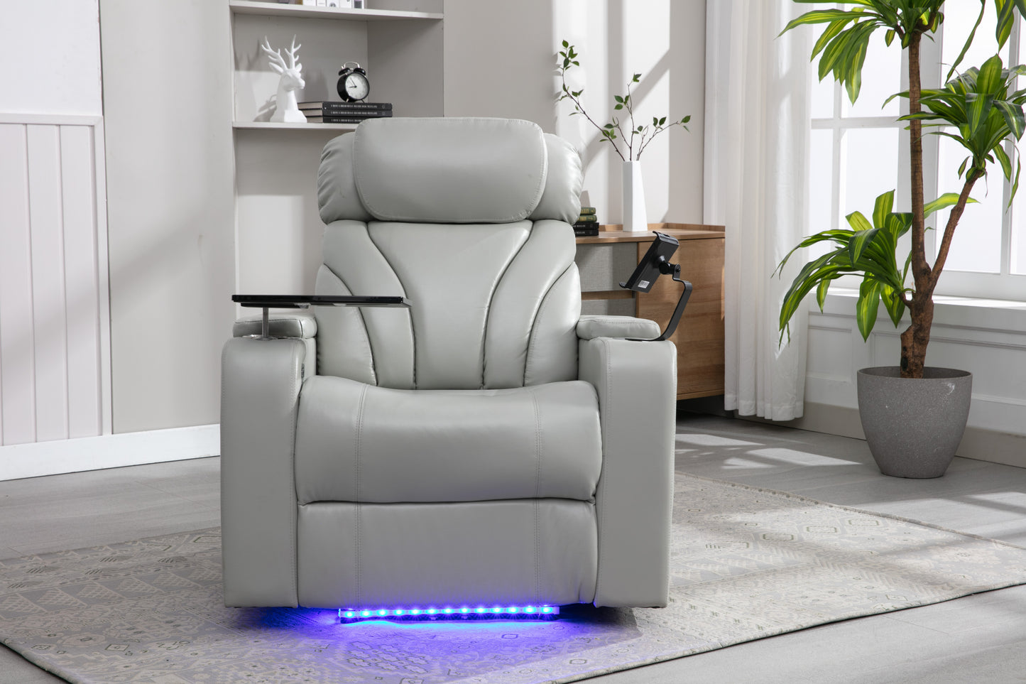 Power Motion Recliner Electric Power Recliner with USB Charging Port, Hidden Arm Storage, Convenient Cup Holder and Bluetooth Speaker, Light Grey(Old Sku:SG000800AAE)