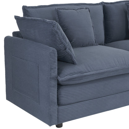 41.3" Modern Sofa Modular Sofa Couch Upholstered Corduroy L-Shape Sectional Sofa with Side Storage Pockets for Living Room, Blue