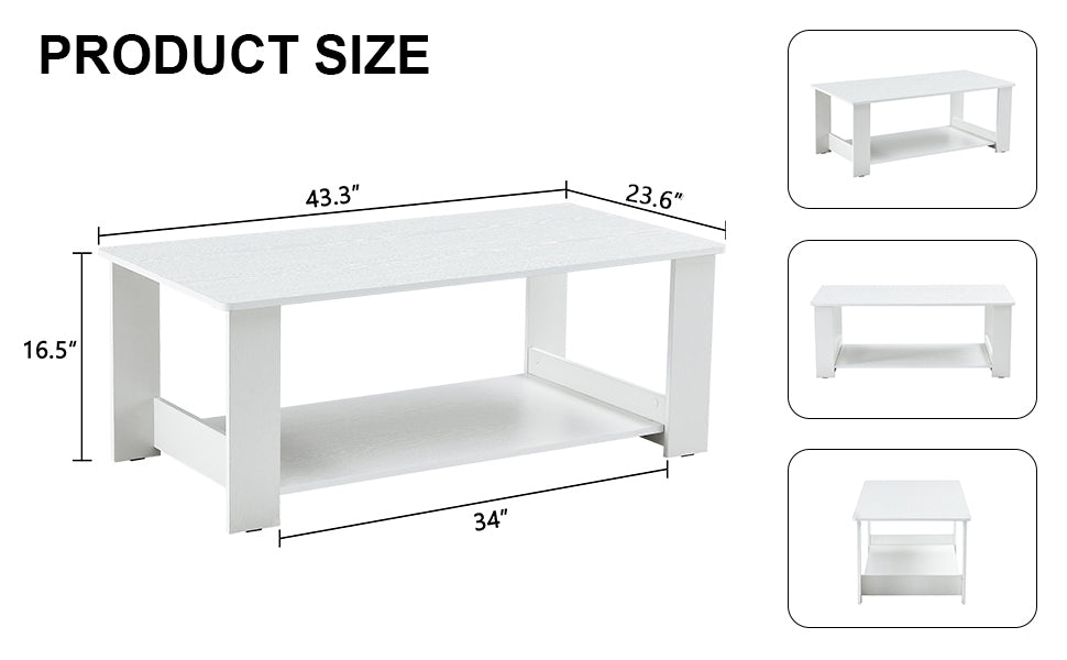 A modern and practical white coffee table. The double layered coffee table is made of MDF material,. Suitable for living room, bedroom, and study.CT-16