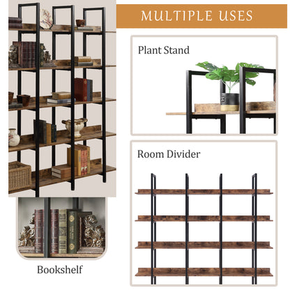 5 Tier Bookcase Home Office Open Bookshelf, Vintage Industrial Style Shelf with Metal Frame, MDF Board