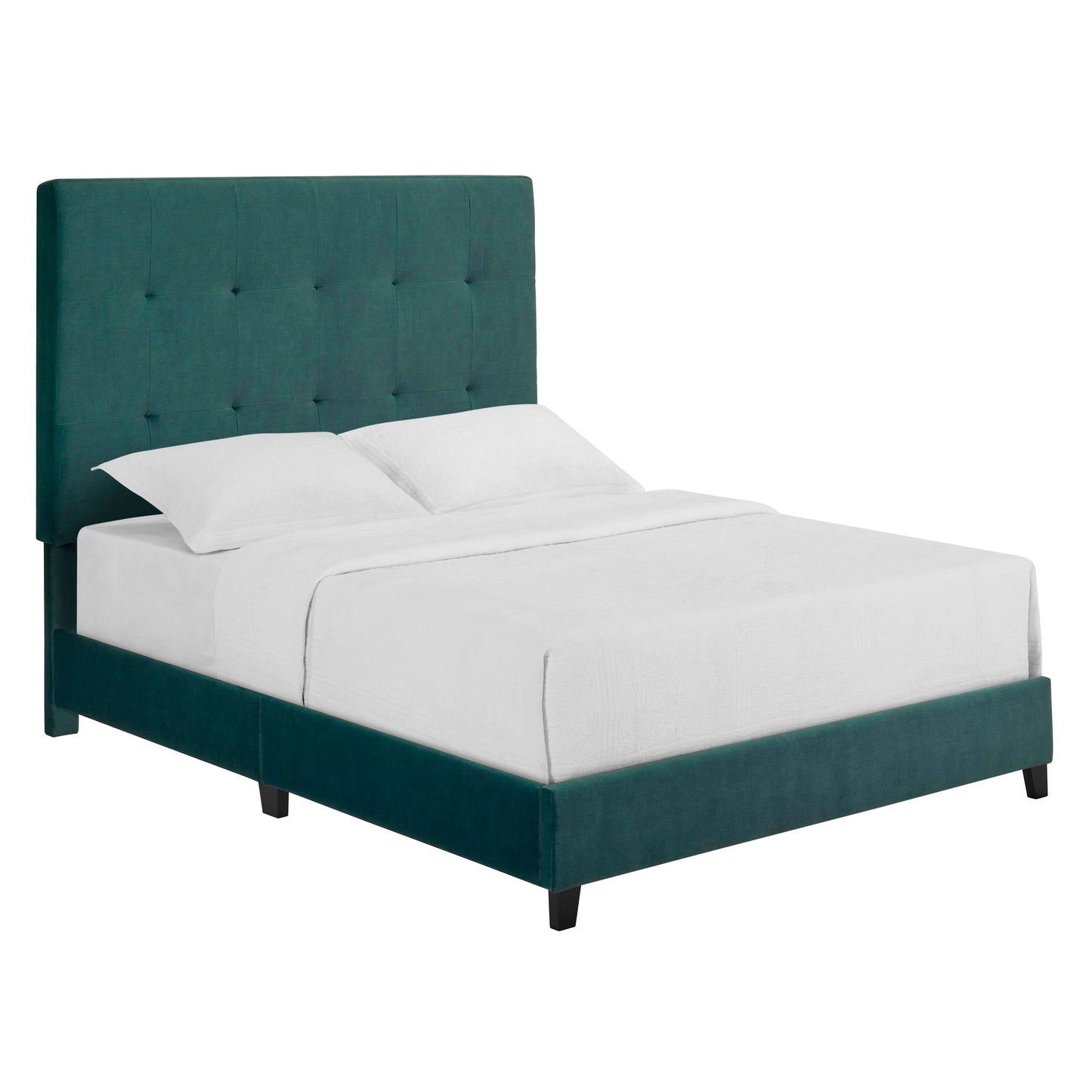 Queen Size Green Velvet Tufted Upholstered Platform Bed