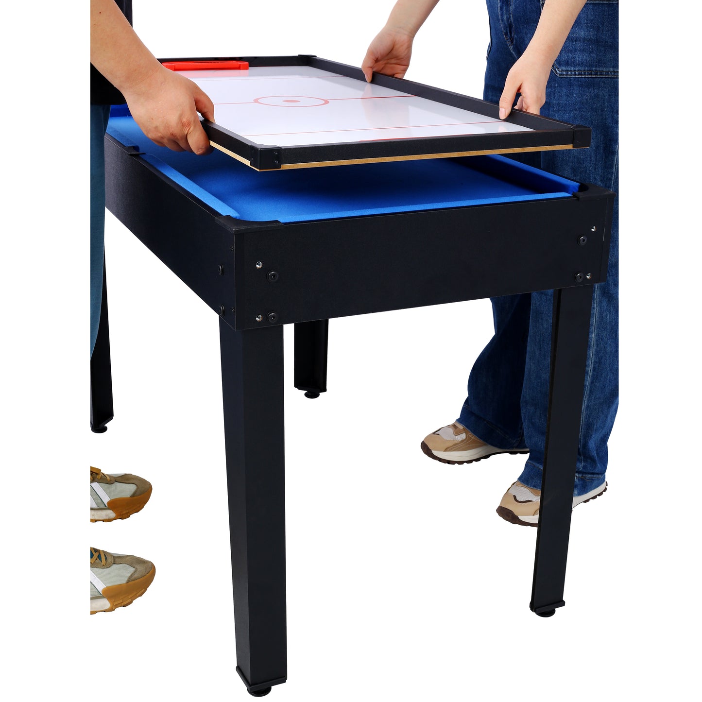 5-in-1 Multi-Game Table - Billiards, Push Hockey, Foosball, Ping Pong, and Basketball black/blue