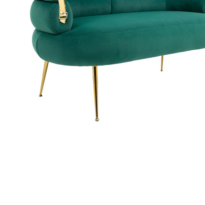 COOLMORE Small Loveseat Sofa, Upholstered Mini Couch with Curved Backrest with Stylish Golden Decor, Small Comfy Love Seat Leisure Accent Couch for Living Room, Bedroom, Office (Green)