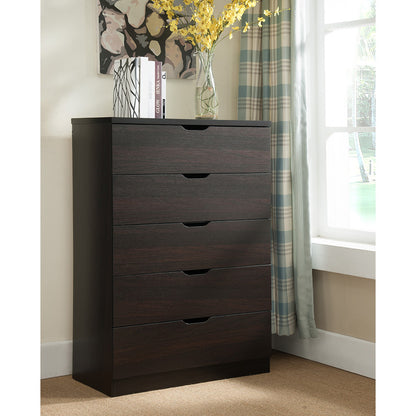 Functional 5 Drawer Chest in Dark Brown Finish