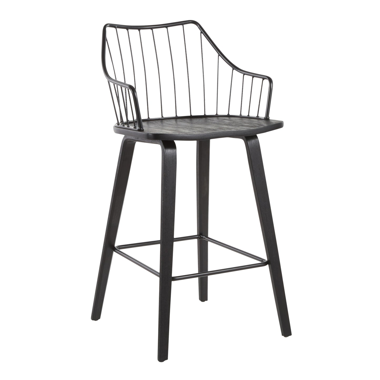 Winston Farmhouse Counter Stool in Black Wood and Black Metal by LumiSource