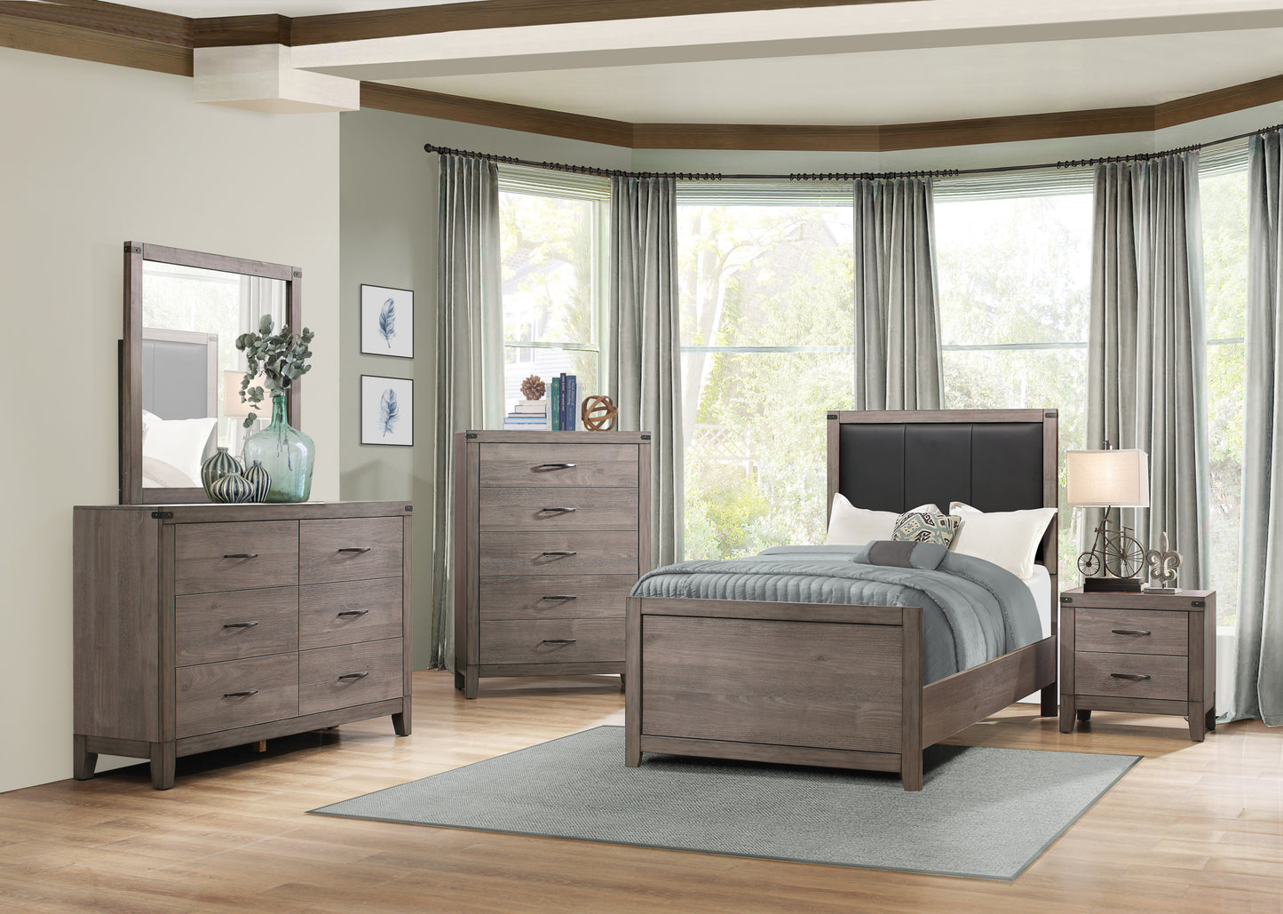 Industrial Design Brownish Gray Finish Dresser of 6 Drawers Premium Melamine Modern Bedroom Furniture 1pc