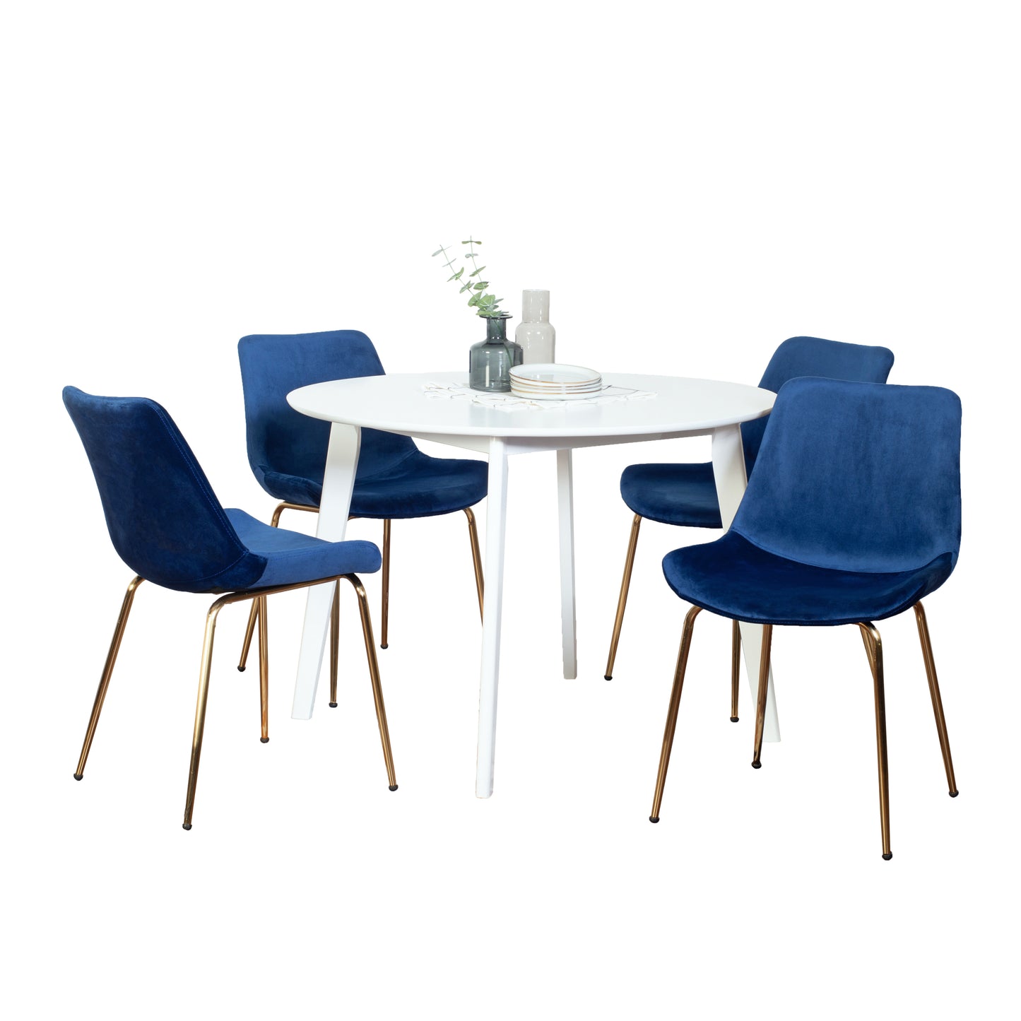 Aufurr Contemporary 5-Piece Dining Set, White Round Dining Table with 4 Chairs