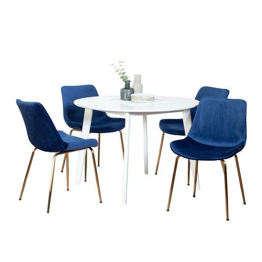 Aufurr Contemporary 5-Piece Dining Set, White Round Dining Table with 4 Chairs