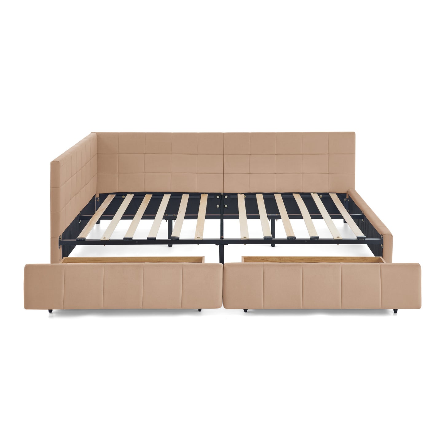 Full Size Storage Upholstered Tufted Bed Frame, Sofa Bed Frame with Comfortable Backrest and Armrests, Full Size Bed for Bedroom, Living Room,Velvet, PINK(80.5''*59''*29.5'')