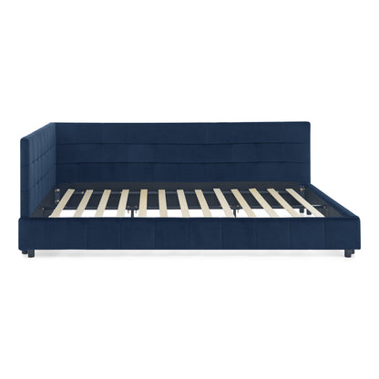 Queen Size Upholstered Tufted Bed Frame, Sofa Bed Frame with Comfortable Backrest and Armrests, Queen Size Bed for Bedroom, Living Room,Velvet, DARK BLUE(85.5''*64.5''*30.5'')