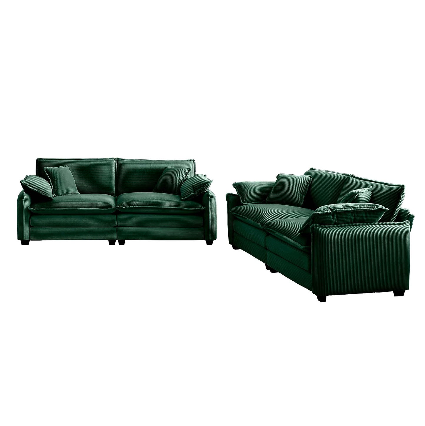 Modern Living Room Sofa Two-Piece Set, Suitable for Living room and Bedroom Sofa Set, Consists of two pieces of 2 Seater Sofa,Green Corduroy