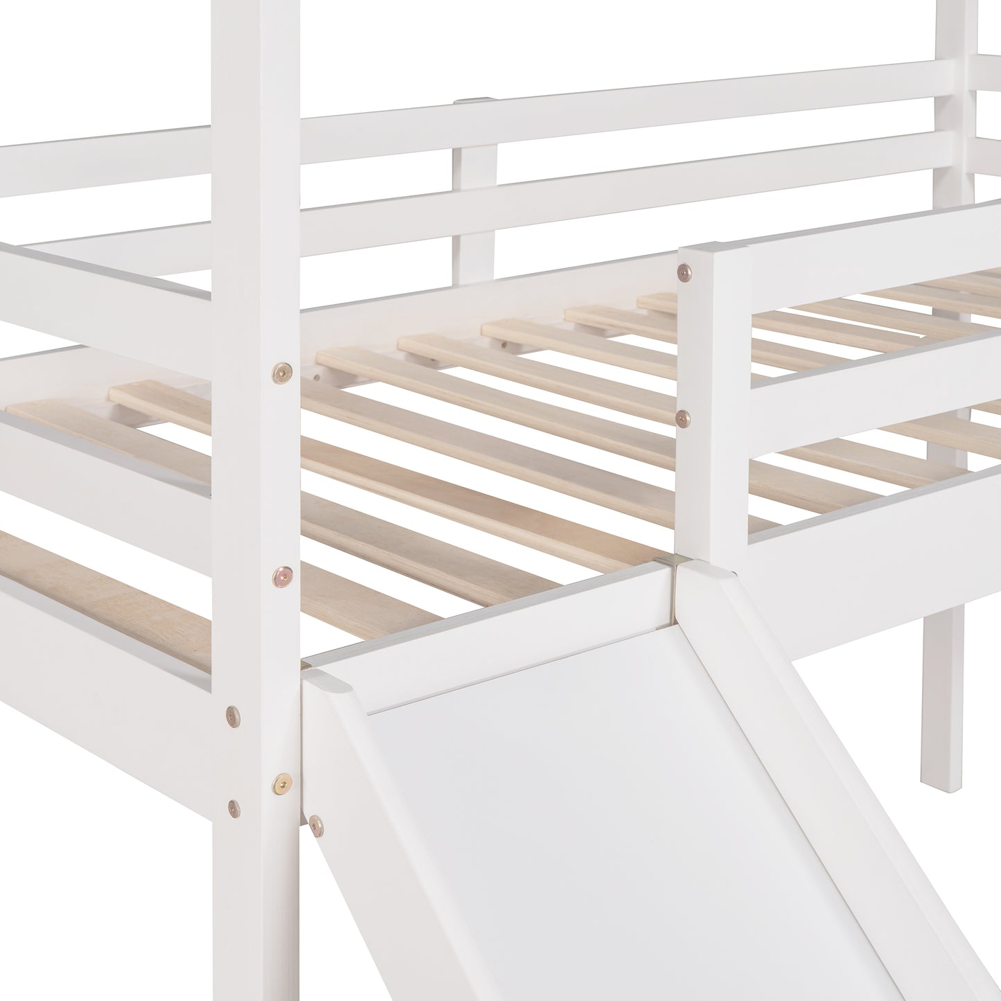 Twin Loft Bed with Slide, House Bed with Slide,White(OLD SKU :WF286245AAK)