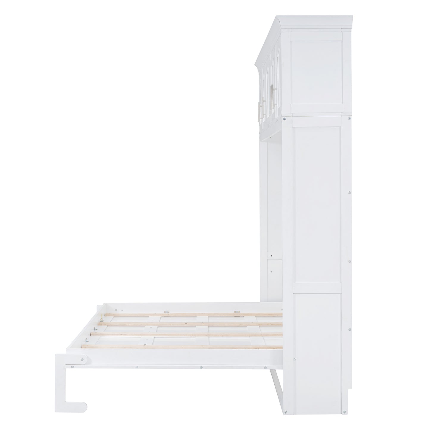 Full Size Murphy Bed Wall Bed with Top Cabinets,White