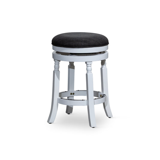 24" Counter Stool, White Finish, Charcoal Fabric Seat