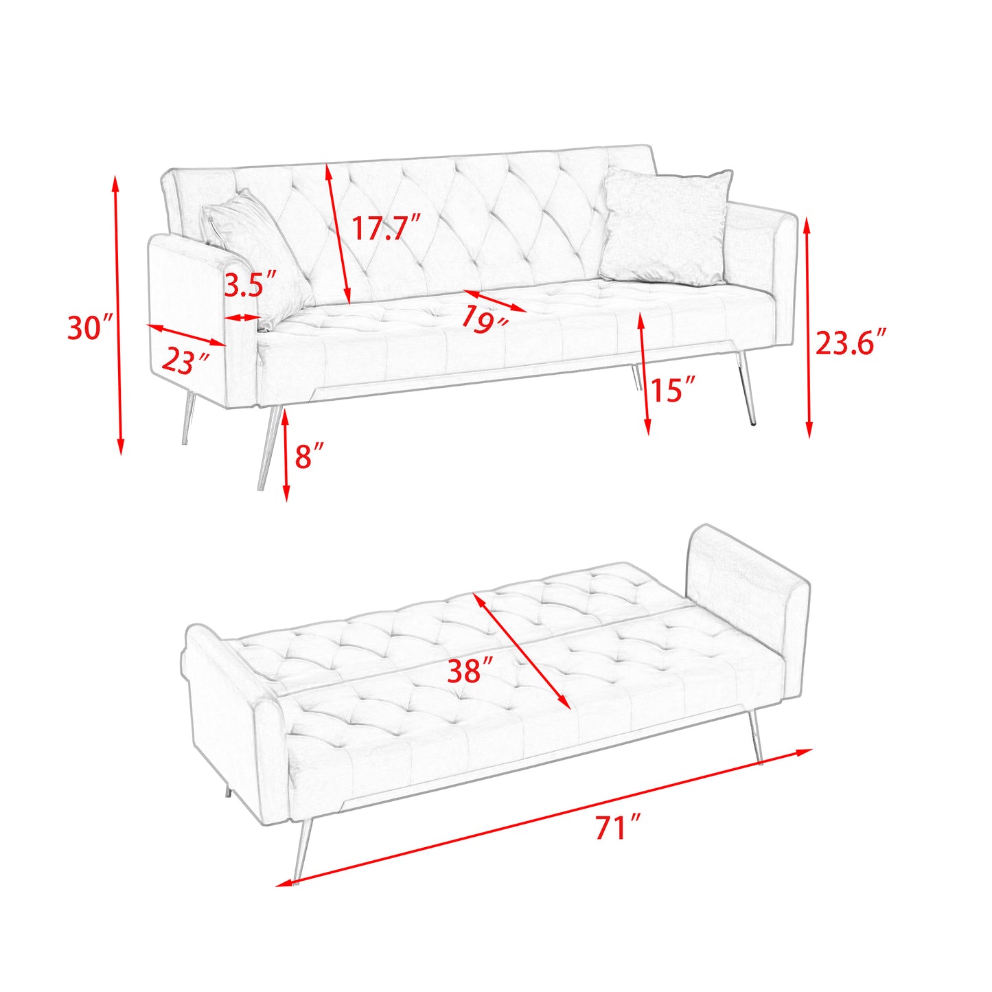 71-inch convertible love seat sofa, American retro blue velvet material, suitable for small living room, bedroom, office