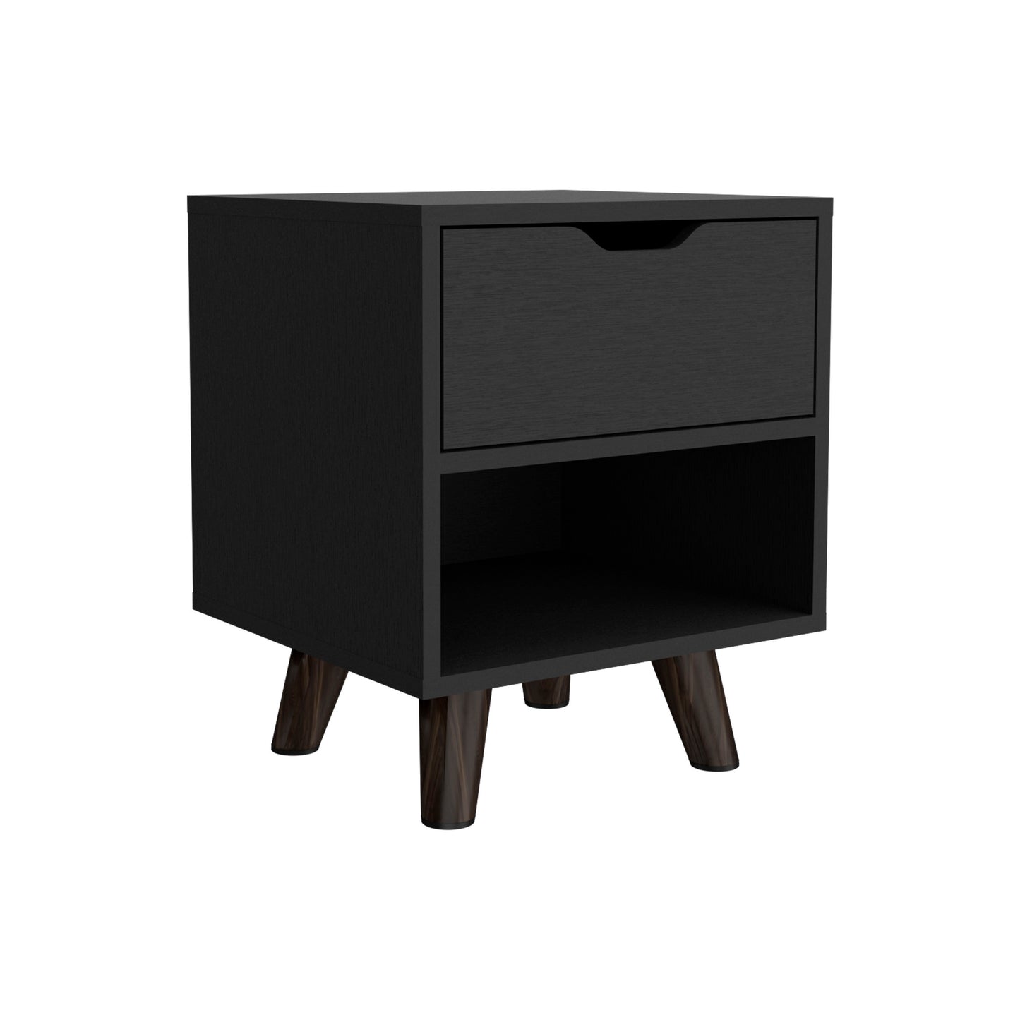 Crail Nightstand with 1 Open Storage Shelf, 1 Drawer and Wooden Legs