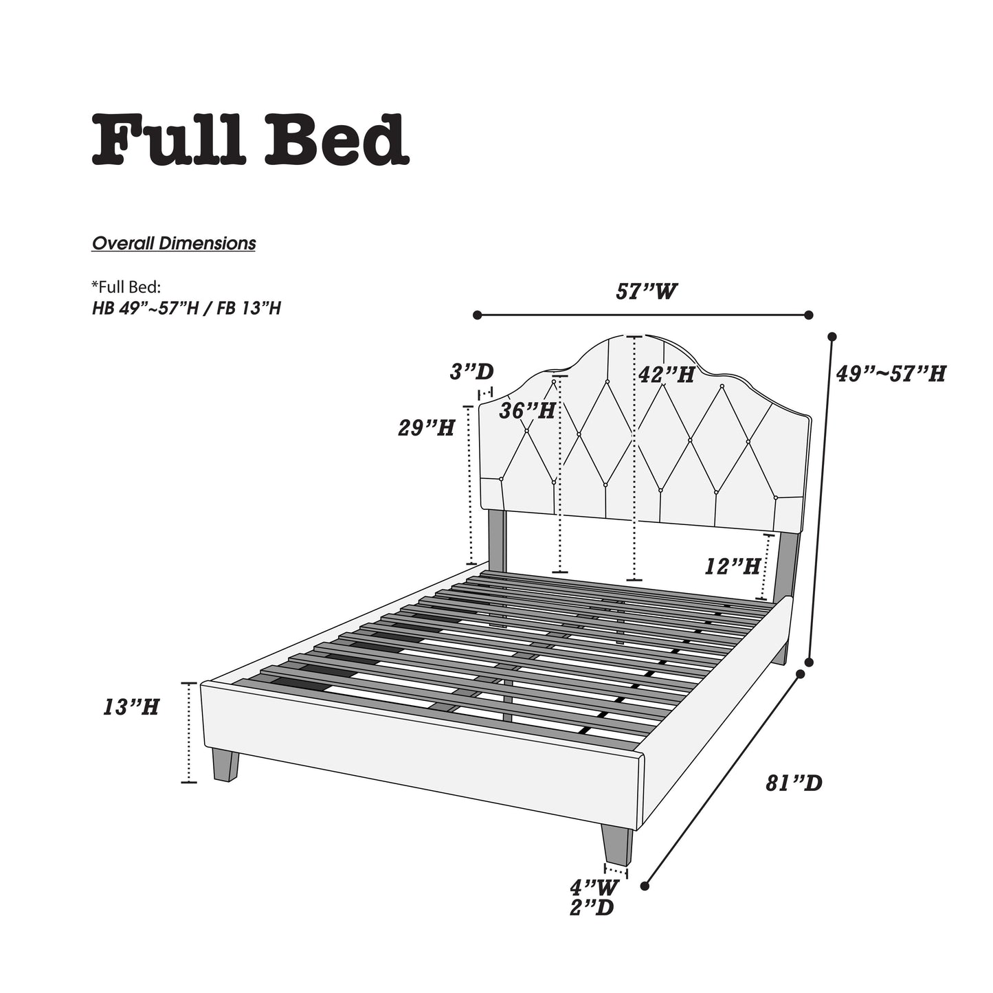 Majestic Arch 1pc Full Size Bed Adjustable HB Grey Polyfiber Tufted Upholstered Wooden Bedframe Bedroom Furniture