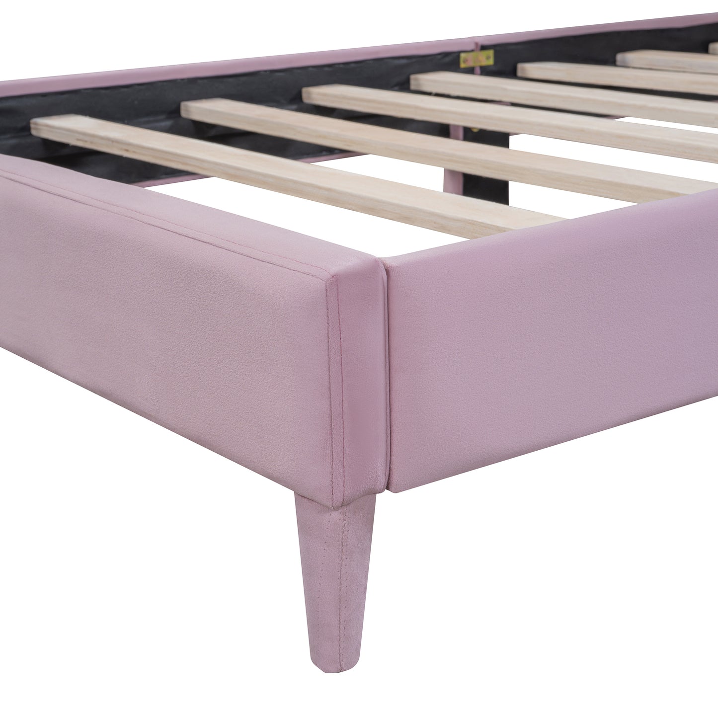 Twin Size Upholstered Cloud-Shape Bed ,Velvet Platform Bed with Headboard,No Box-spring Needed,Pink