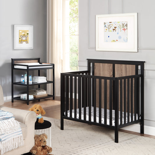 Connelly Mini Crib With Mattress Pad Black/Vintage Walnut