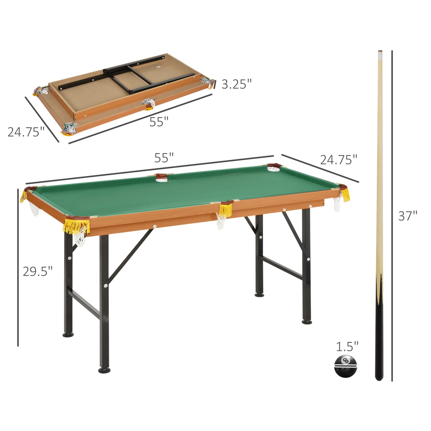 Soozier 55" Portable Folding Billiards Table Game Pool Table for Whole Family Number Use With Cues, Ball, Rack, Chalk, Green