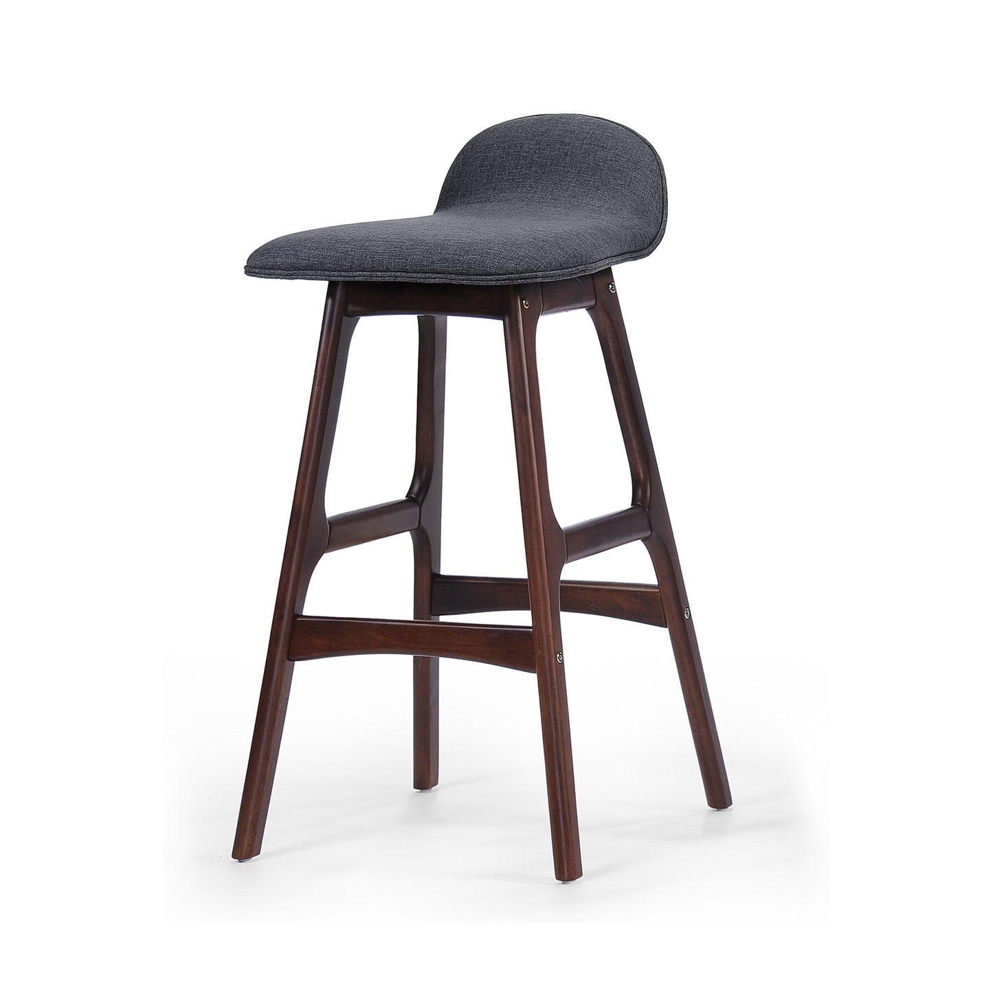 28.5" Mid-Century Modern Upholstered Low Back Barstools (Set of 2), Charcoal, Walnut Finish